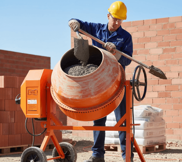 construction mortar mixer blending masonry materials on jobsite